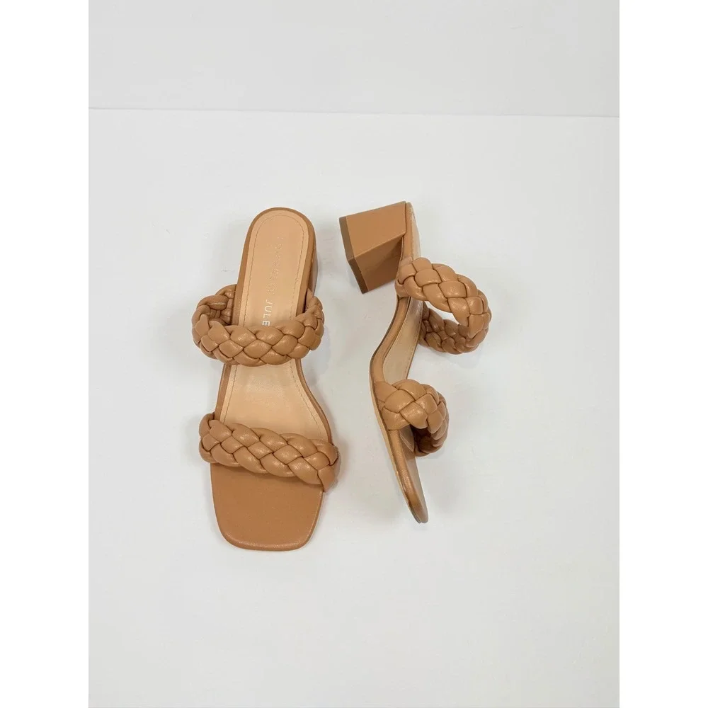 Sincerely Jules Onyx Tan Braided Double Strap Block Heel Slide Sandals Size‎ 9M
